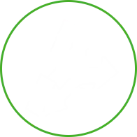 Pixelated white rocket icon within a black circle bordered by a green outline.