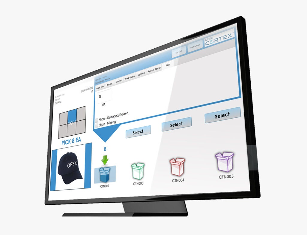 Computer monitor displaying OPEX CORTEX software.