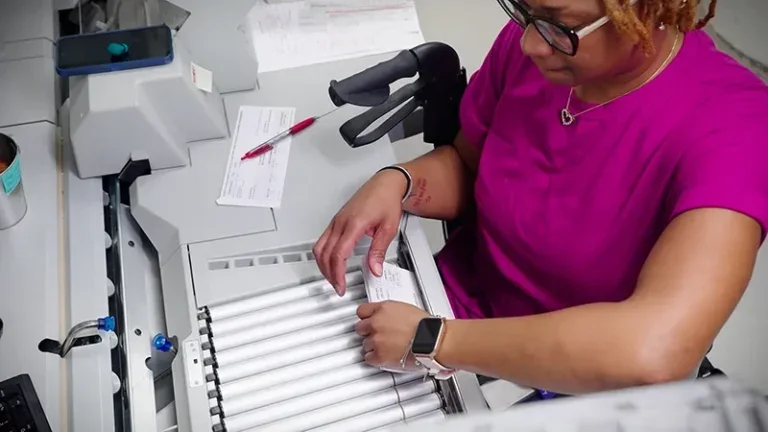 Worker looking through documents