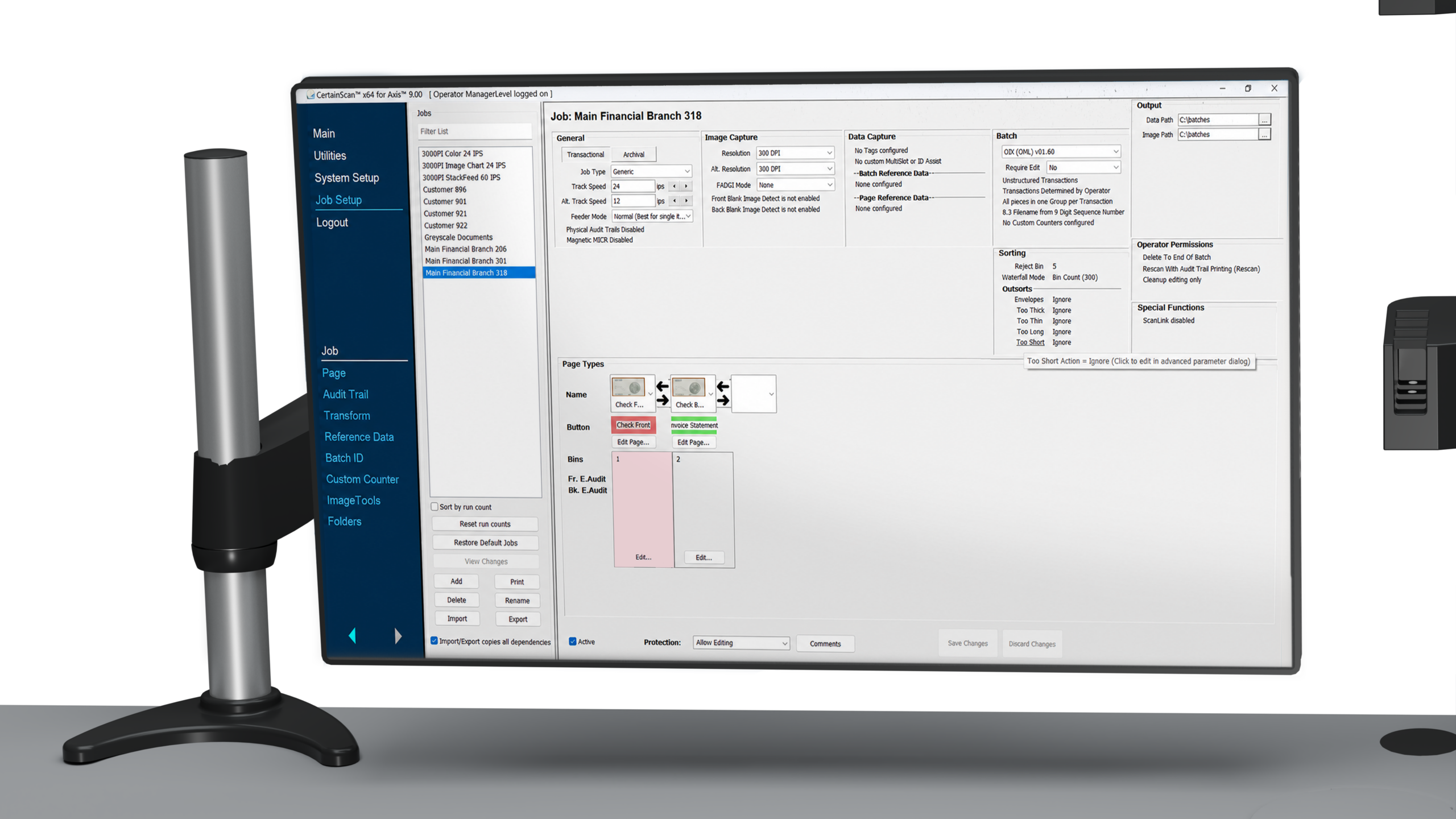22-inch touchscreen display on an integrated monitor arm attached to the OPEX Axis scanner